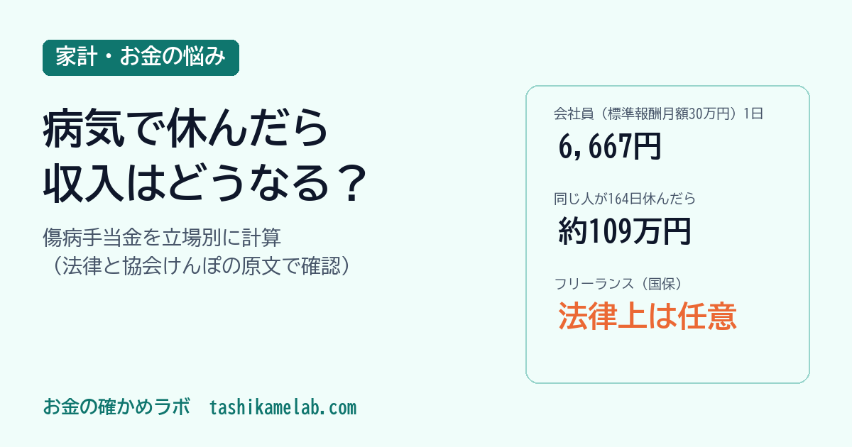 病気で休んだら収入は?傷病手当金を会社員・フリーランス別に計算